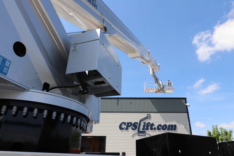 A slew ring on a large mobile elevating work platform (MEWP).